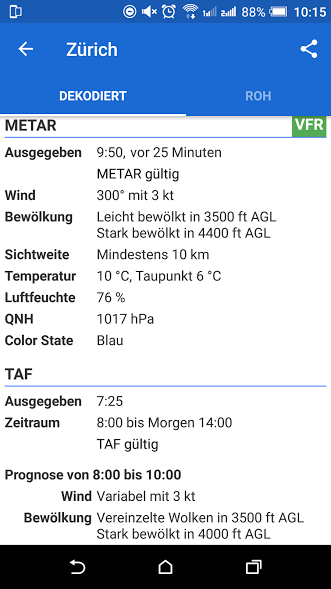 METAR LSZH Detail Avia Weather Android App