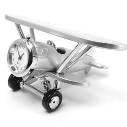 Desk Clock Private Plane Metal silver