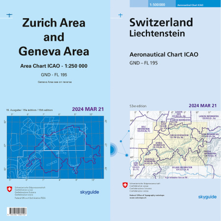 Set ICAO Chart Switzerland and area chart Zurich and Geneva 2024