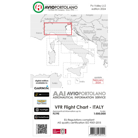 Italy LI-2 - Aerotouring VFR Chart, Paper, laminated, folded 2024