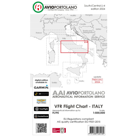 Italy LI-4 - Aerotouring VFR Chart, Paper, laminated, folded 2024