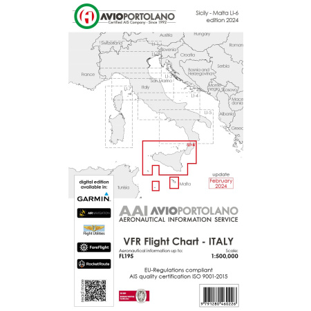 Italy LI-6 - Aerotouring VFR Chart, Paper, laminated, folded 2024