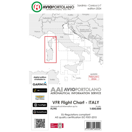 Italy LI-7 - Aerotouring VFR Chart, Paper, laminated, folded 2024 